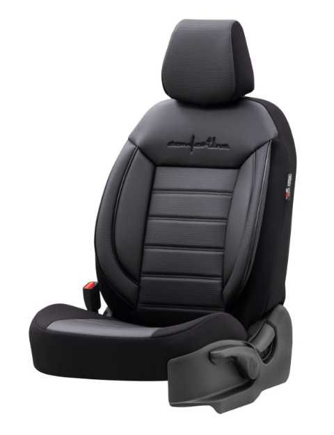 Луксозна тапицерия OTOM текстил с еко кожа COMFORT LINE Design – Черна с черен шев