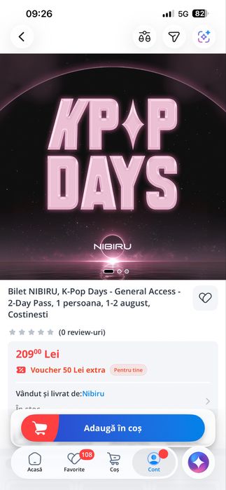 Bilet  la unul dintre festivaluri de la Nibiru