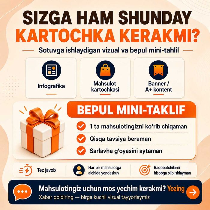 INFOGRAFIKA xizmati. UZUM, YANDEX, OZON kartochkalari faol sotuvi