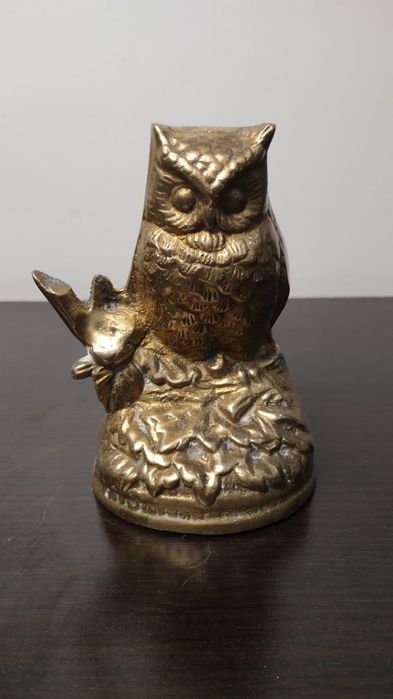 Бронзова фигура Бухал с птичка – декоративна статуетка