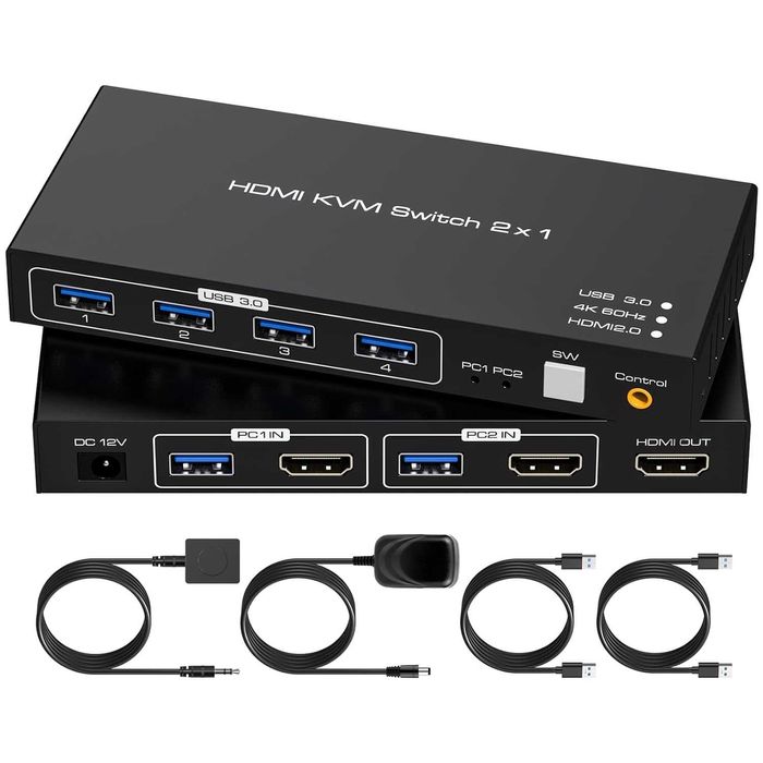 HDMI KVM превключвател 2 компютъра 1 монитор 4K/60Hz, 4 х USB 3.0
