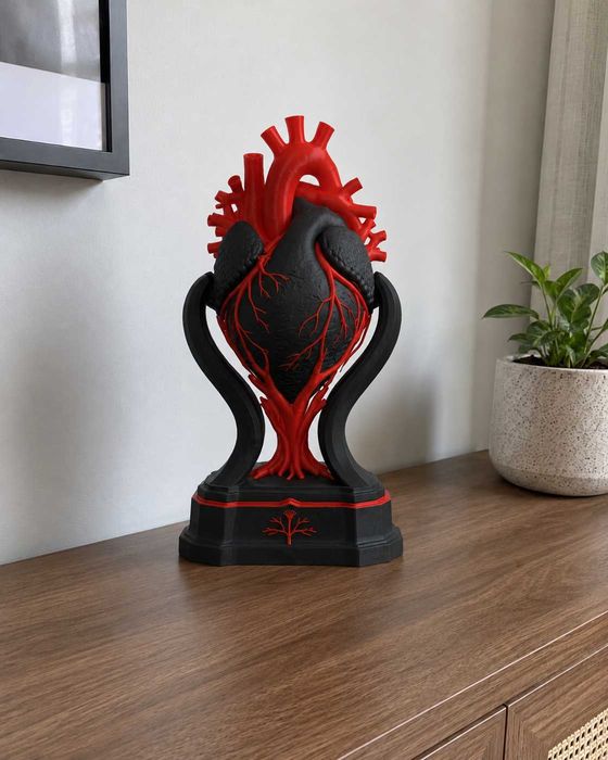 Sculptură inimă anatomică 3D negru-roșu – Personalizabila