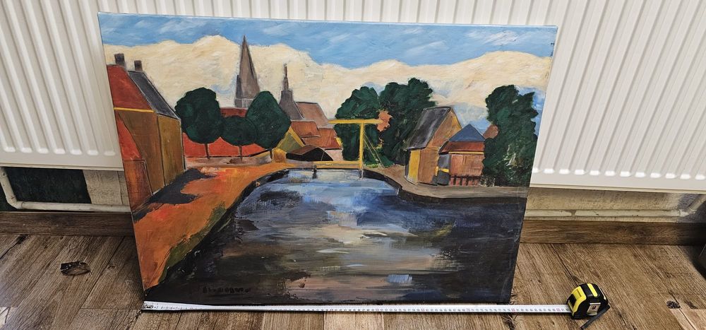 Tablou mare pictură în ulei pe pânză de in 80x60 cm - Semnat 2005