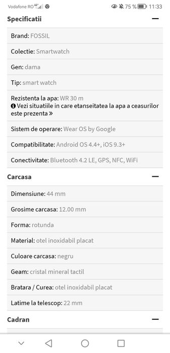 Vand smart watch dama Fossil gen 5,putin folosit. Stare foarte buna!