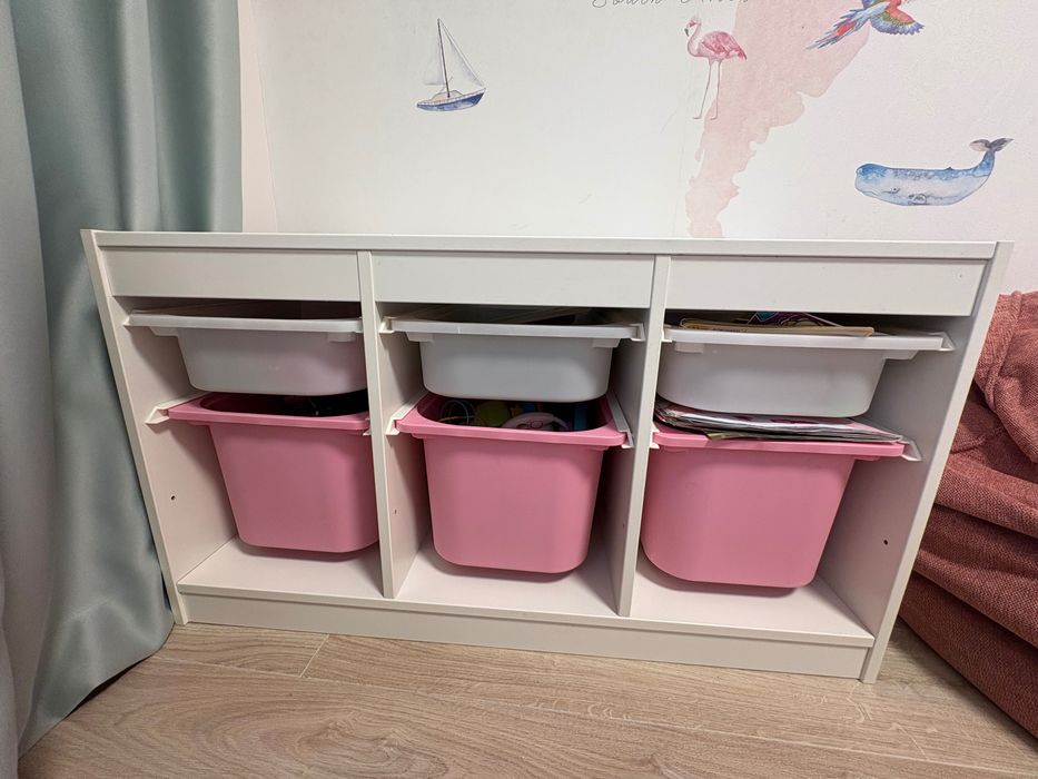 Шкаф за играчки IKEA TROFAST бял с 6 кутии