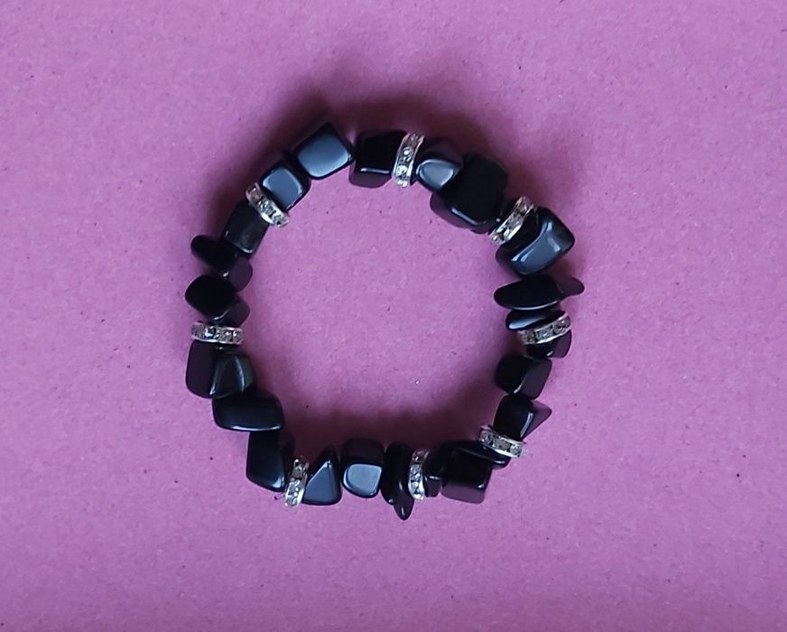 Черен Oникс Eстествен камък гривна-уникат Бижу Камъкът на Клеопатра