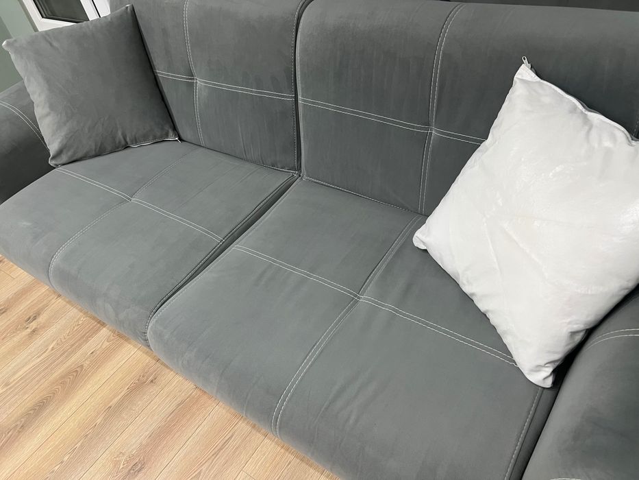 Разтегателно клик-клак канапе , сив + бяла кожа Принцес ||