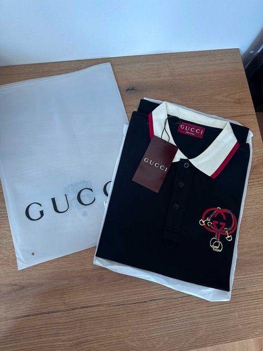 Tricou polo GUCCI negru rosu marimea M