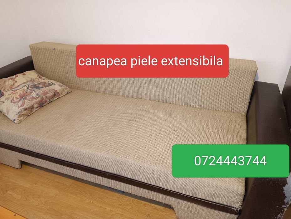 Canapea extensibila dublă  piele + dulap vitrina  200 lei