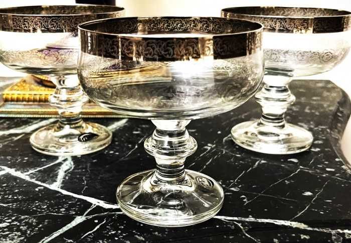 Superb set 6 pahare Murano Medici-bordura platina-Italia