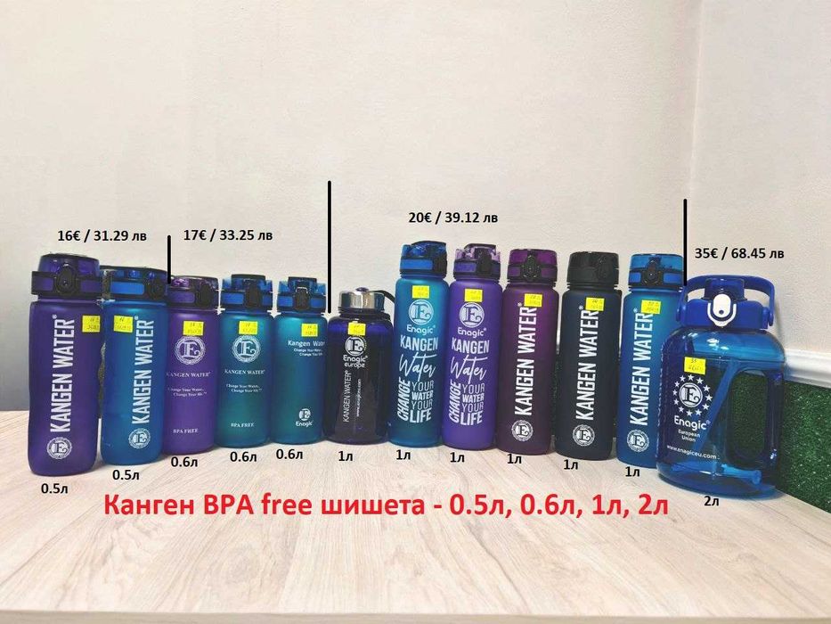 Бутилка/Шише за Вода - BPA Free - 0.5л, 0.6л, 1л, 2л/ и Туби 5л Канген