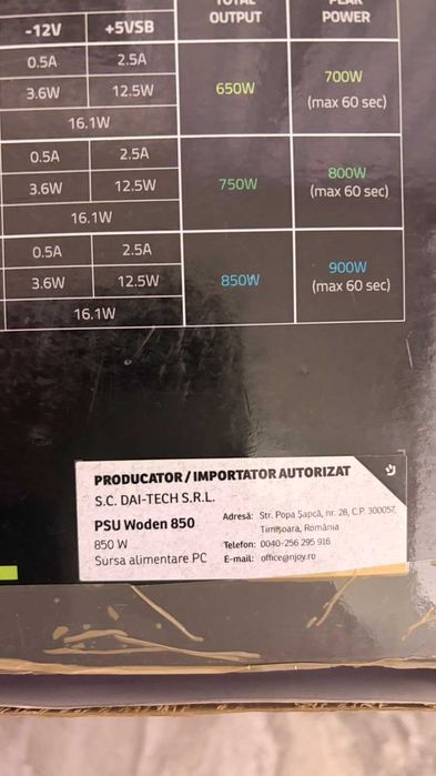 Sursă PC nJoy Woden 850W 80+ Gold – Full Modulară