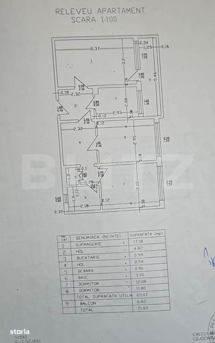 Apartament 3 camere, 65.07 mp, zona Pod Ros