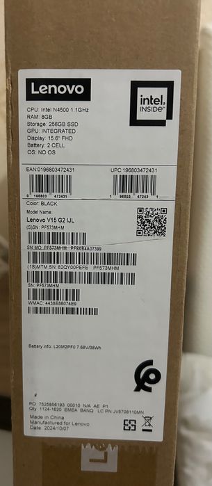 Ноутбук LENOVO V15 G2 IJL CELERON N4500 8GB 256GB 15,6 FHD BLACK