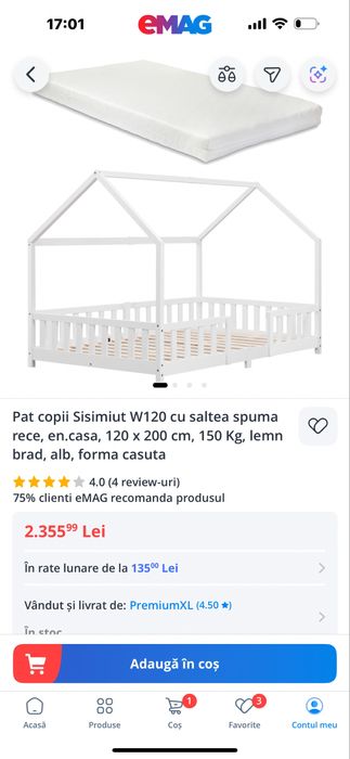 Pat tip casuta cu tot cu pilota si lenjerie Elsa