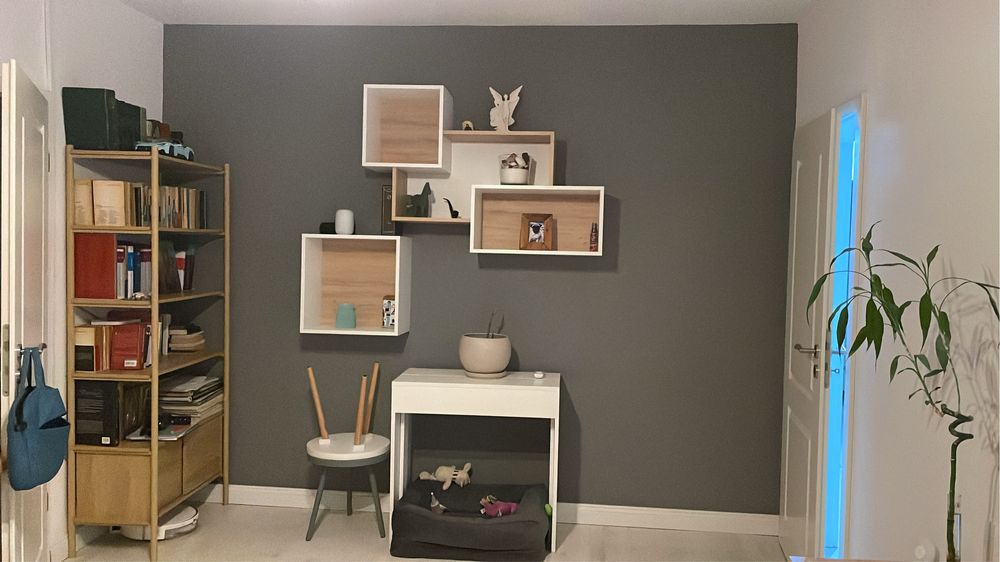 Biblioteca cuburi, Cuburi mobila pal alb stejar