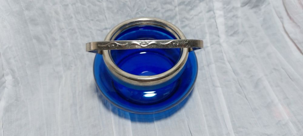 Сахарница синее стекло