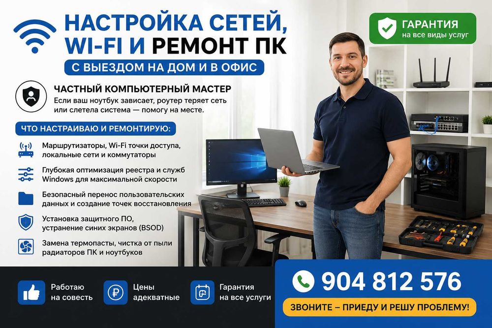 Настройка Wi‑Fi, роутеров и локальных сетей aВыезд на дом и в офис