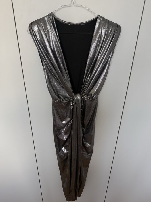 Сребриста миди рокля