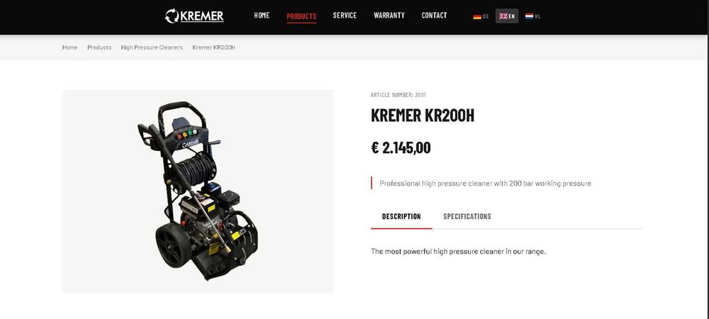 Kremer KR200H aparat profesional de spălat cu presiune Nou în cutie / Nefolosit / Sigilat /