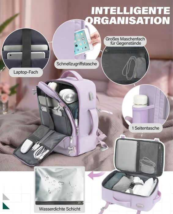 Rucsac cabina 40x30x20 Ryanair Wizz 24L mov deschis