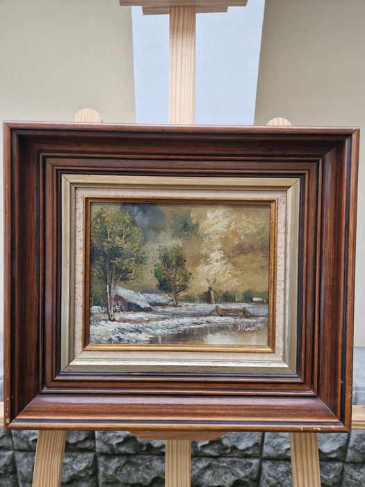 Страхотна антикварна белгийска картина масло върху платно