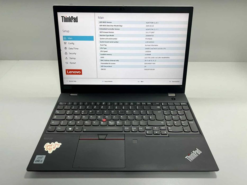 Laptop SH Lenovo Thinkpad T15 Gen1 i5-10210U SSD 256Gb ram 16Gb