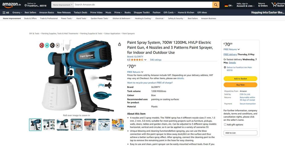 Pistol electric vopsit, 4 Duze, 700W si 1200ML, REDUS de la 350RON