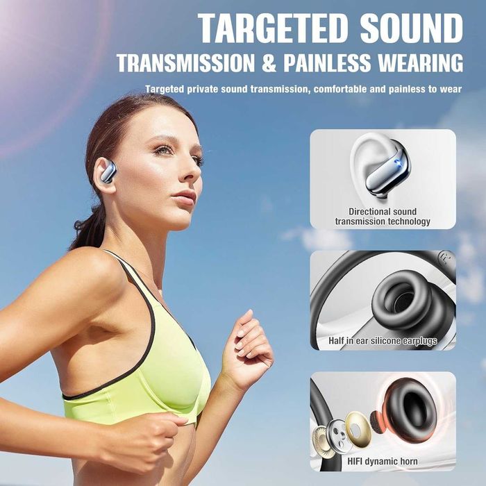 Безжични спортни Bluetooth слушалки с куки за ухо и LED дисплей, BT5.4