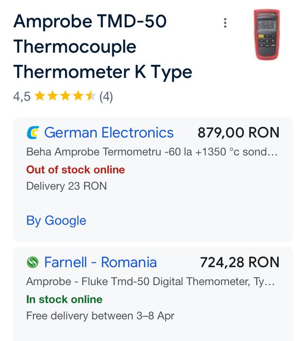 Termometru digital Amprobe TMD-50 cu 2 sonde (termocuple) K