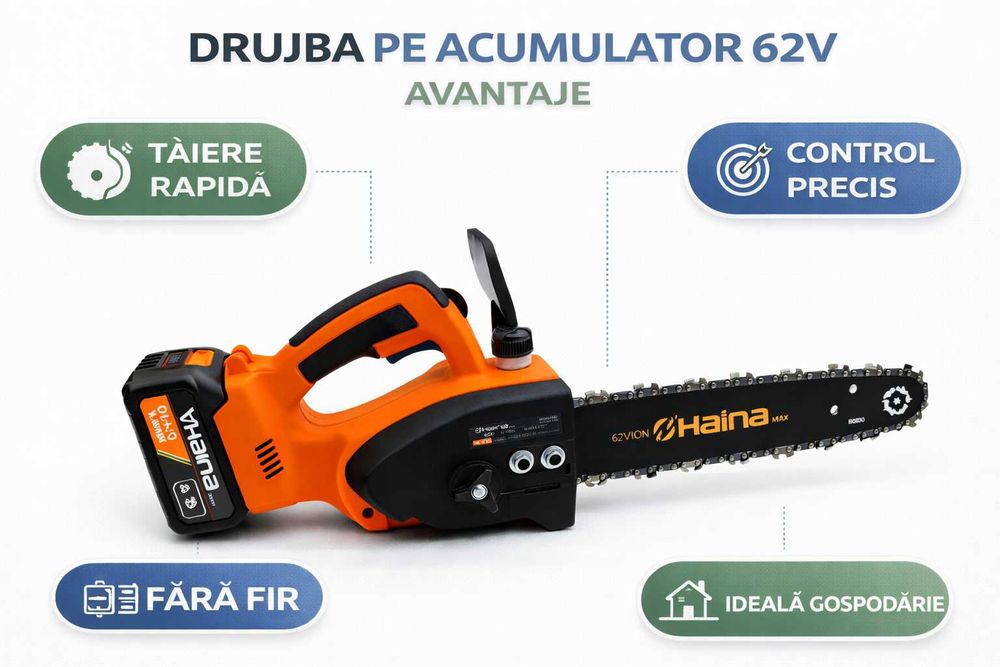 Drujba pe acumulator Haina 62V lama 12 inch + baterie