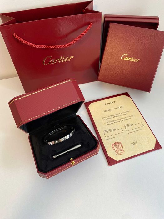Bratara Cartier LOVE aur alb cu pietre