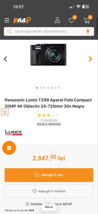 Aparat foto Compact Panasonic LUMIX TZ99 20.3 MP, 4K noua ! 0 cadre!