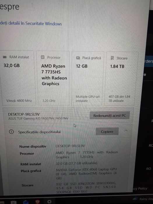 Laptop gaming TUF GAMING A15 - Aproape nou, detin factura