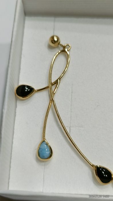 Vind cercei din aur 14kt cu larimar și onix