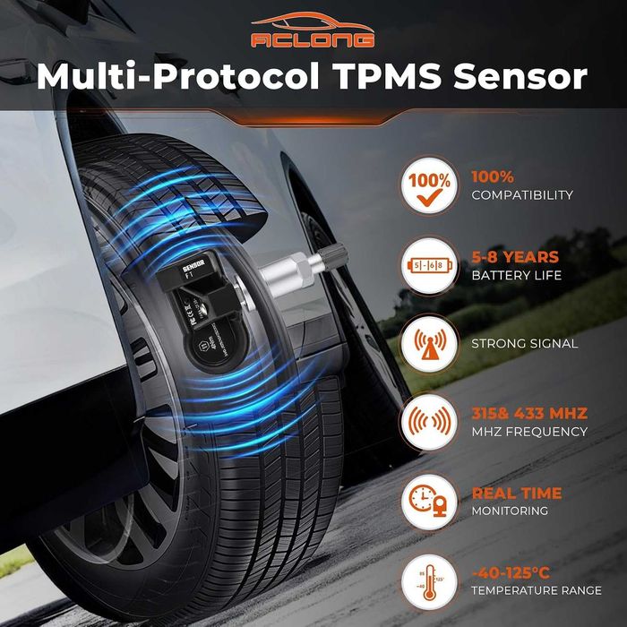 Многопротоколни TPMS сензори за налягане в гумите, подходящи за Ford всички модели - 4 бр.
