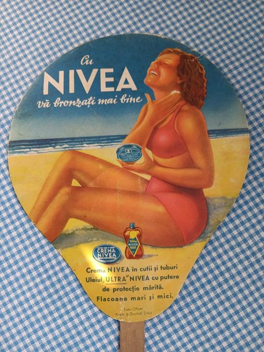 Reclama veche interbelica Nivea, cutii,tuburi,uleiuri,pulbere,flacoane