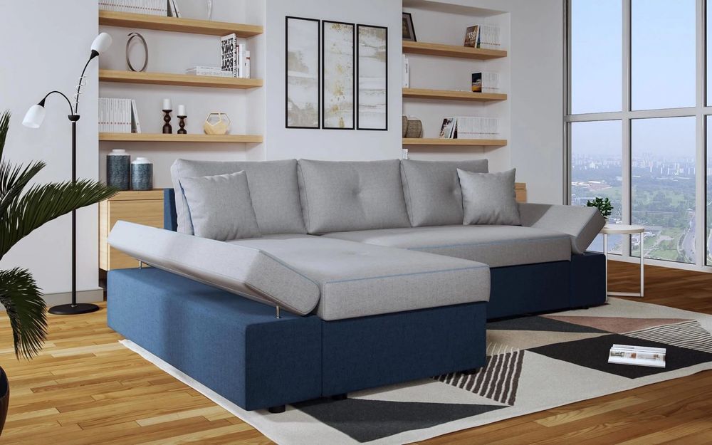 Ъглов Диван Сиво с опция за сън