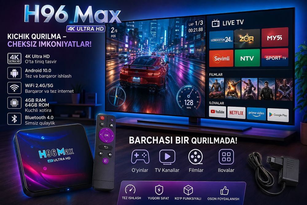 H96 Max  4/64GB Android TV 11 Super chegirmada