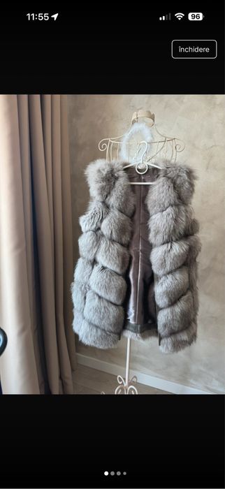 Vestă de blană naturală de vulpe argintie
