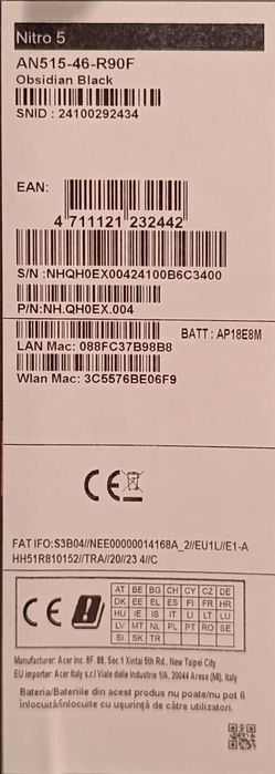 Gaming Acer Nitro 5 AN515-46, AMD 7 6800H 15.6" 16GB 1TB SSD 3070 8GB