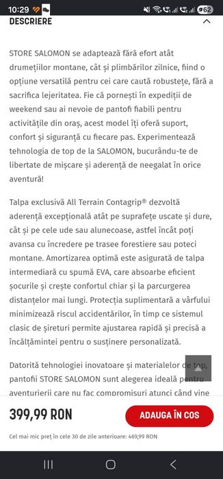 Pantofi drumetie Salomon 42,5 noi cu bon fiscal cumpărați de la Hervis
