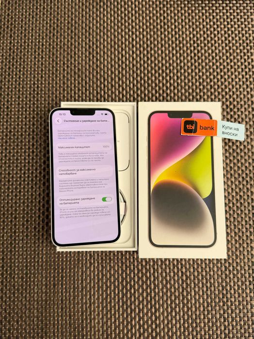 100% БАТЕРИЯ! iPhone 14  Лизинг от 18€/мес  starloght white  128Gb - бял