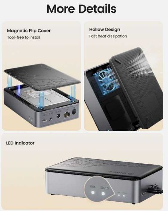 ORICO Персонално облачно съхранение, мрежово свързано съхранение, 3.5-инчов корпус за твърд диск