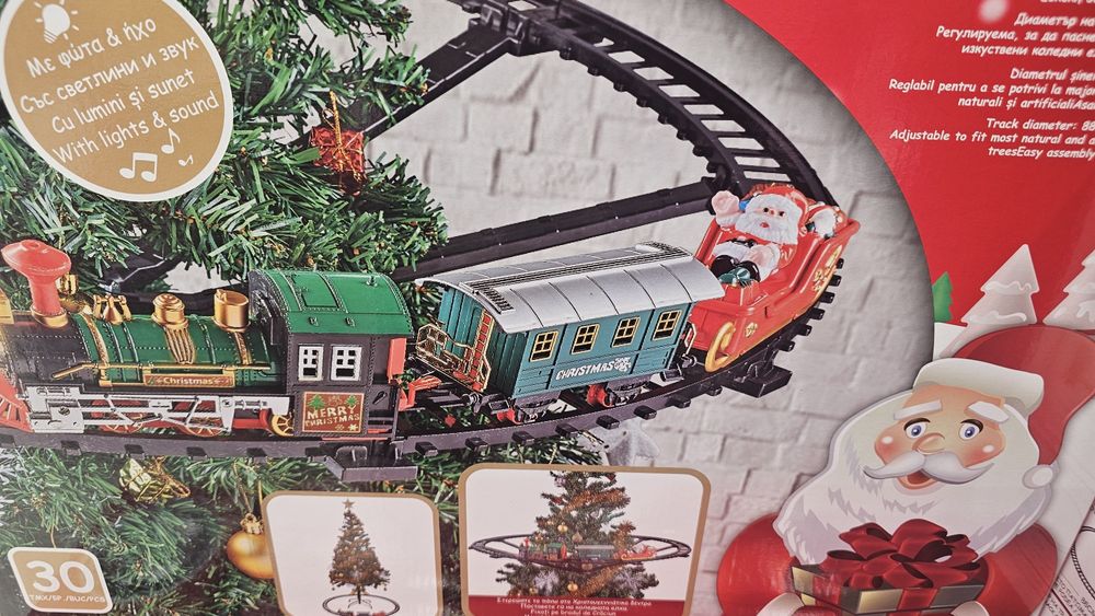Коледно влакче с релси звук и светлина за коледна елха