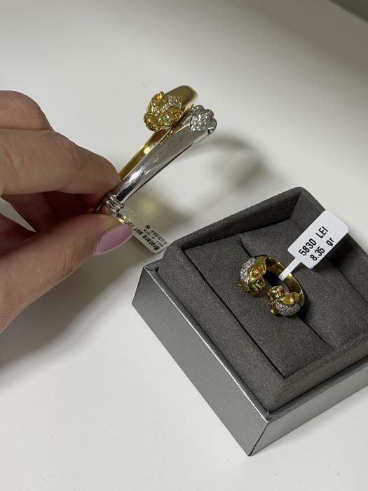 Bratara pantera si inel aur 18k diamante