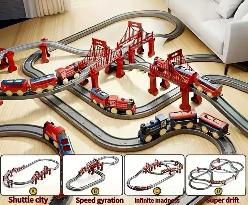 Set Trenulet Electric Deluxe: 287 Piese, Traseu Interactiv, Poduri