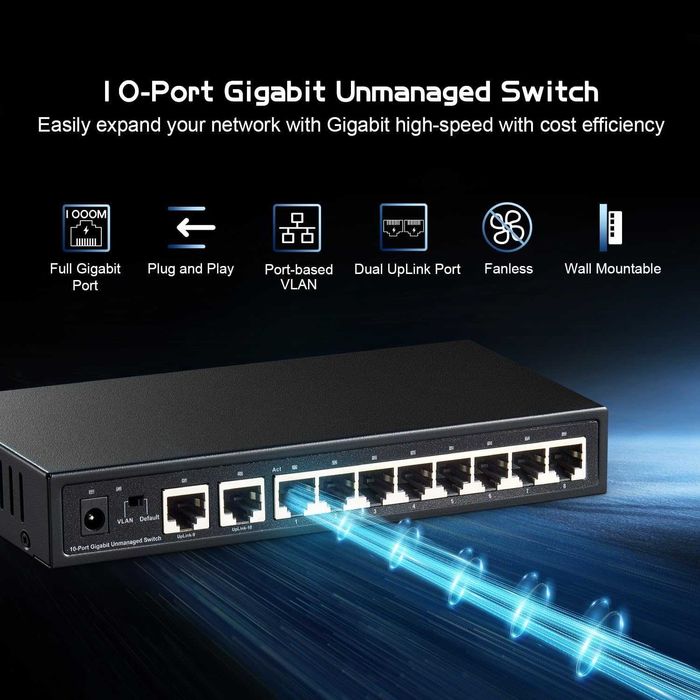 Switch Binardat Gigabit Ethernet 10 porturi,8 port,Uplink 2 port,VLAN