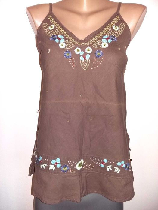 Maieu Hippie IN broderii florale colorate Top negru voal sclipici