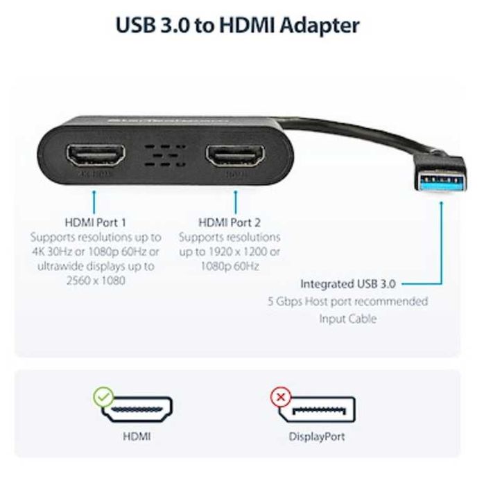 StarTech USB32HD2 –USB към HDMI (адаптер/видео карта) за втори монитор